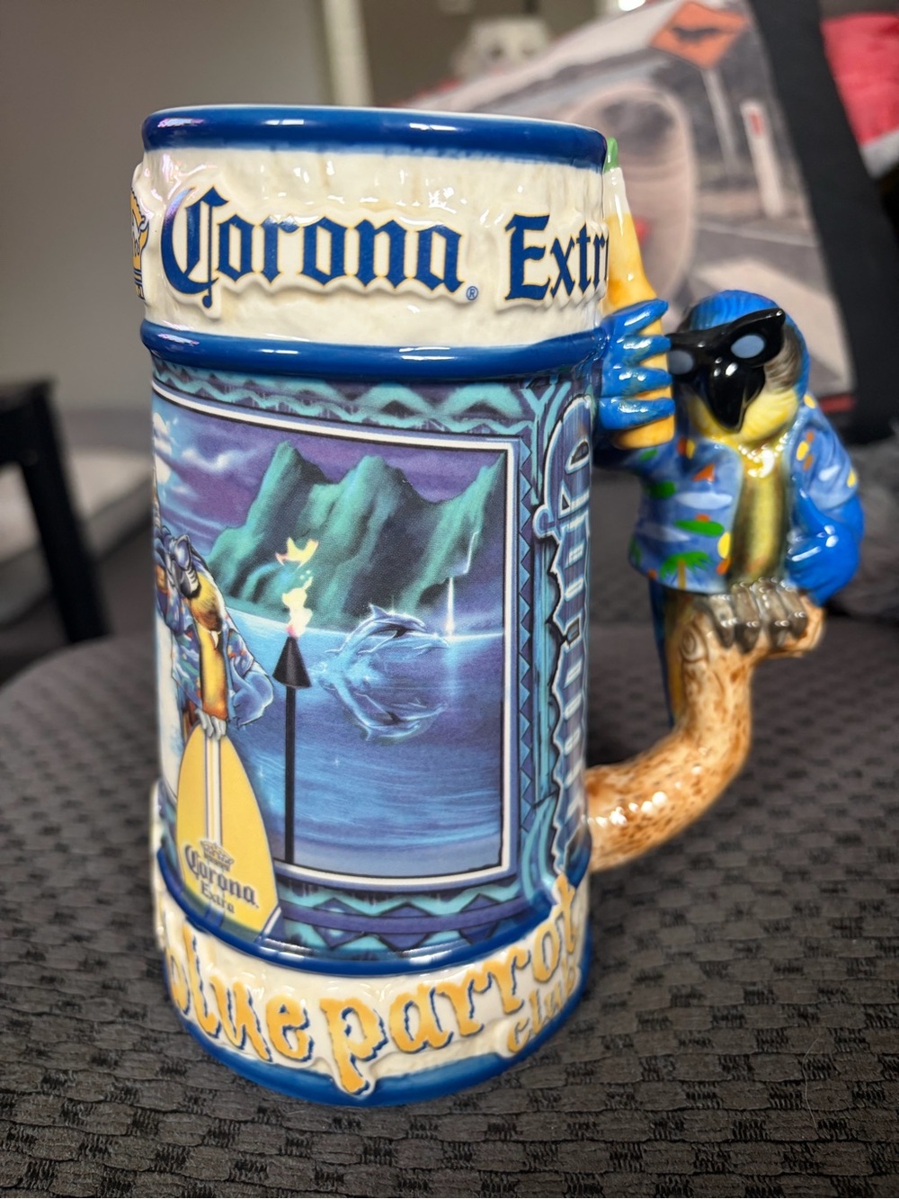 Corona Blue Parrot Ceramic Mug with Multicolor Parrot Handle
